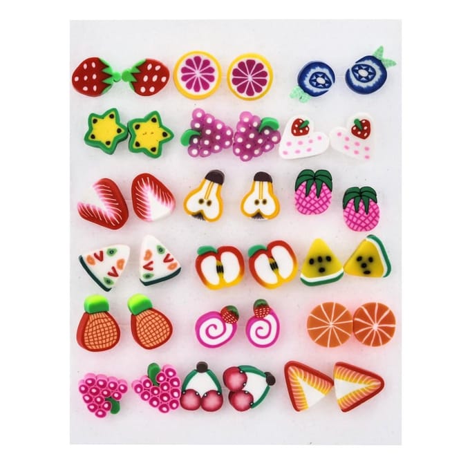 Fako Bijoux® - Kinder Oorbellen - Siliconen - Fimoklei - Fruit - Set - 18 Paar
