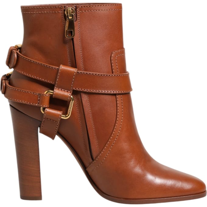 Dolce & Gabbana Bruine Leren DG Logo Gesp Enkelboots Schoenen