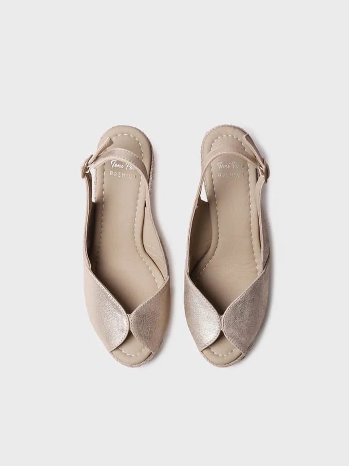 Dames espadrille met hoge hakken, open neus en sleehak van leer | OPRAH