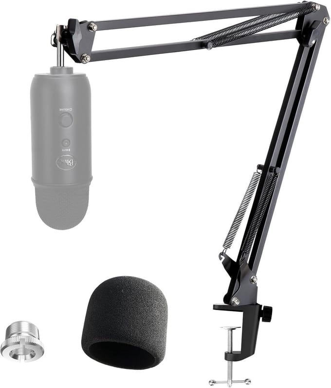 Microfoonhouder verstelbaar met arm en foam voorruit voor Blue Yeti en Yeti Pro