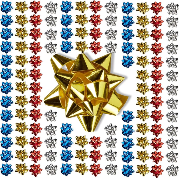 cadeaustrik set van 200 - zelfklevend - kerst - 5x5 cm - meerdere kleuren