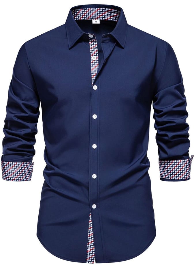 ALLTHEMEN Mannen Chambray Ruit Overhemd - Slank Fit Kreukvrij - XL