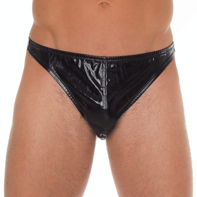 Amorable - Zwarte Laklederen String voor Mannen - One Size