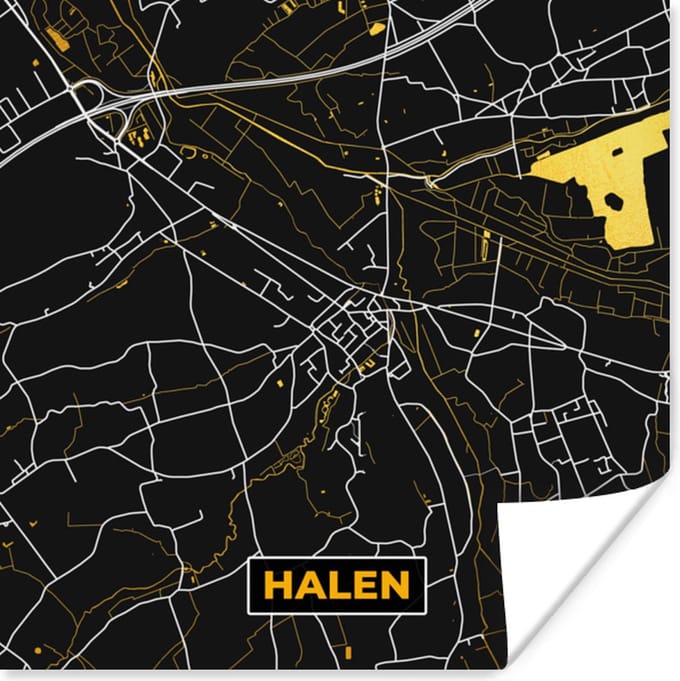Poster Halen - Goud - Plattegrond - Kaart - Stadskaart - 75x75 cm