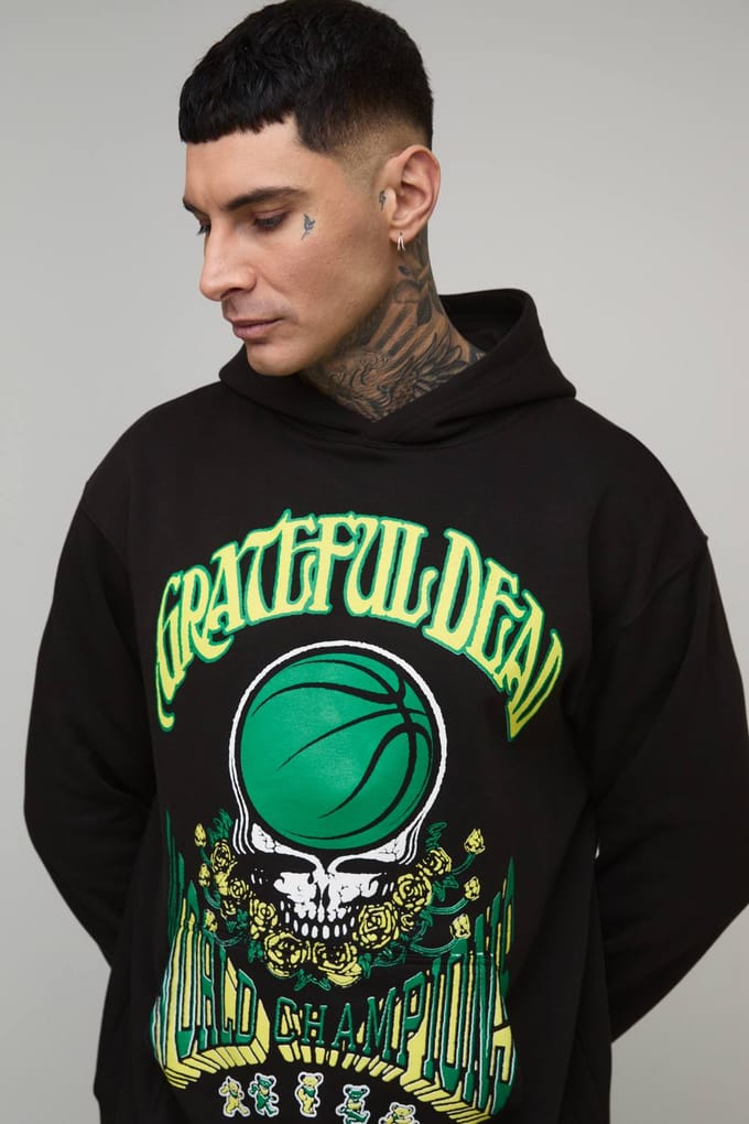 Lange oversized hoodie met Grateful Dead-licentiedruk | Black | Size Medium