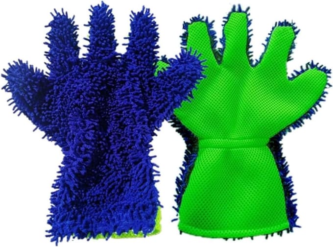 Autowashandschoenen - Microvezel Chenille - Auto Reinigen - Flexibel 5-vinger ontwerp - 15 x 10 cm - Blauw