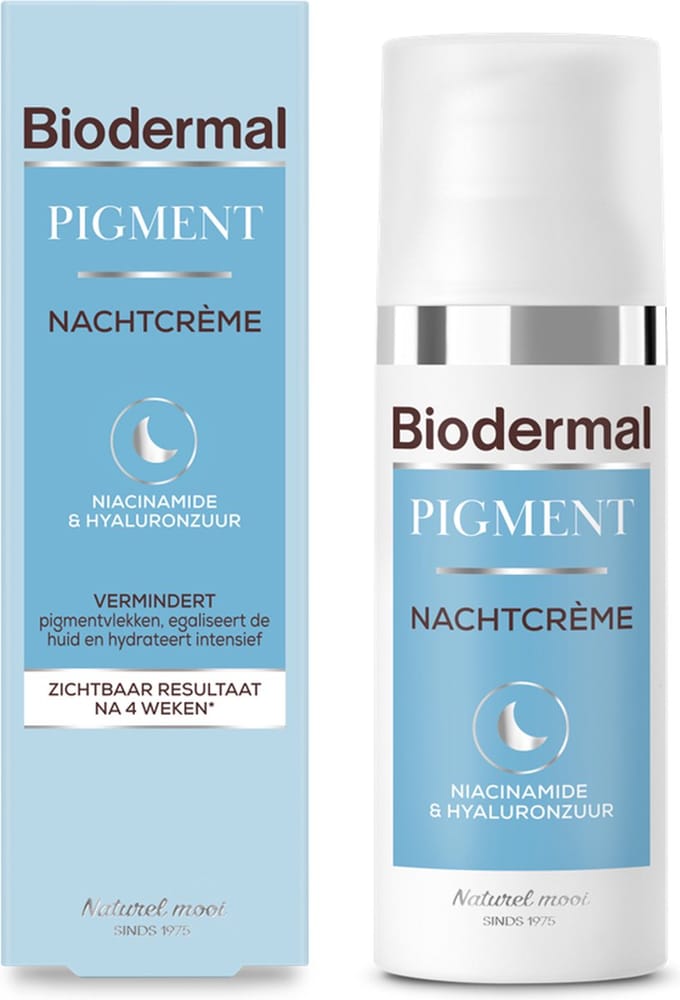 Biodermal Pigment Nachtcrème, 50 ml - Nachtcreme met Niacinamide & Hyaluronzuur, Vermindert pigmentvlekken, Egaliseert de huid, Hydrateert intensief, Zichtbaar resultaat na 4 weken*