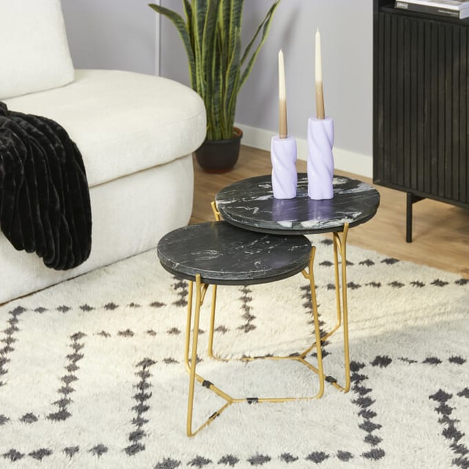 Starfurn salontafel caly black marble 45 cm set van 2