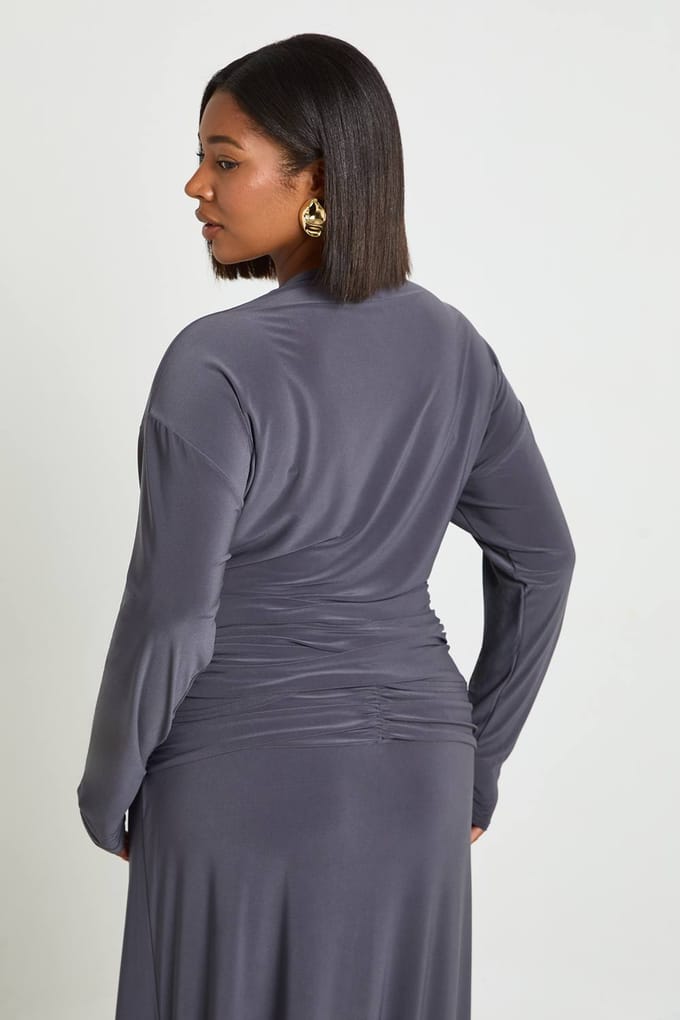 boohoo Dames Plus Blouson Top Met Lange Mouwen | Leisteengrijs | Maat: 44