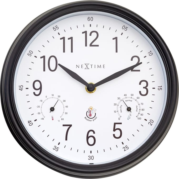 NeXtime Jasmine – Weerstation Wandklok – 23.5 cm – Metaal – Wit – Weerbestendig
