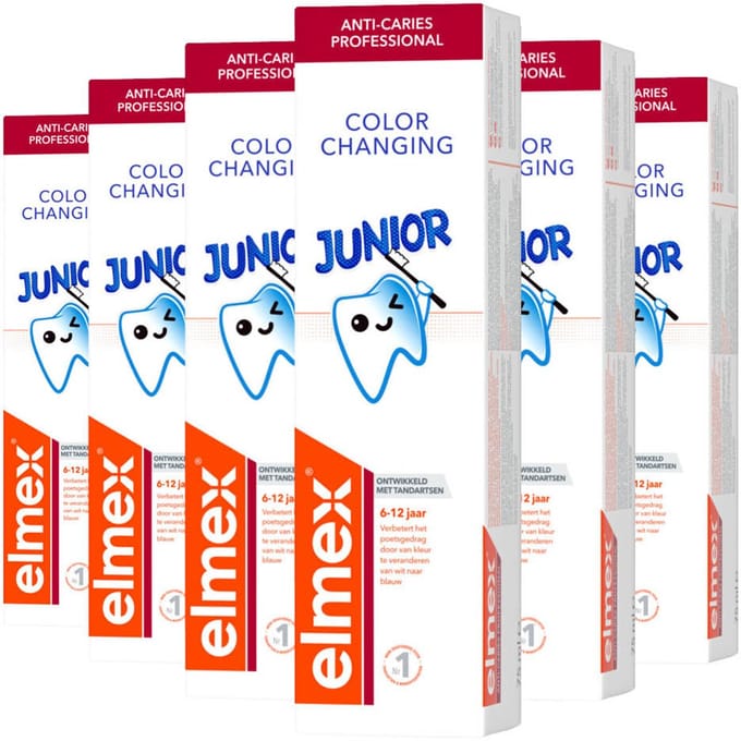 Elmex - Tandpasta Junior (6-12 Jaar) Colour Changing - 6 x 75 ml - Voordeelverpakking