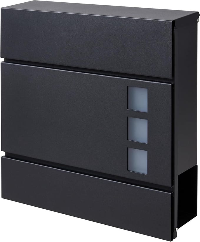 Brievenbus - Wand brievenbus - Post ontvangen - Met krantenvak - 37x37x10.5 cm - Zwart