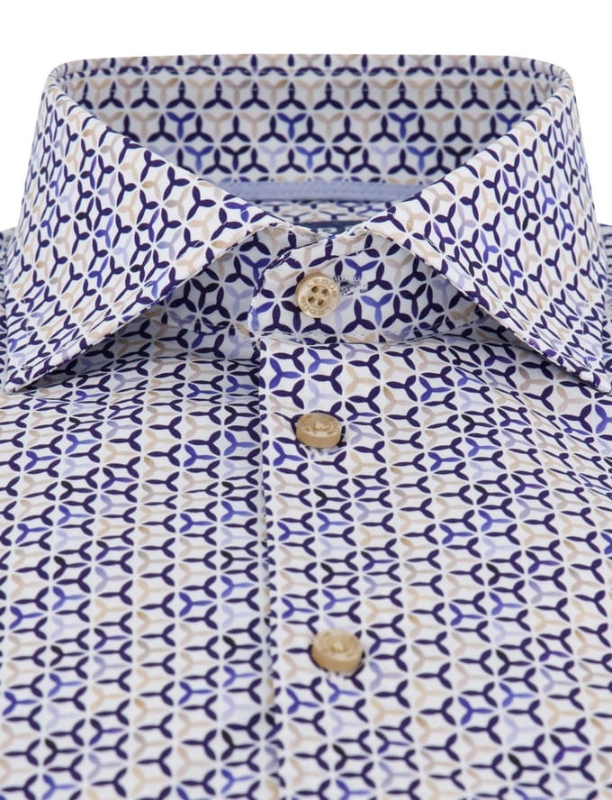 Ledub modern fit overhemd blauw katoen patroon