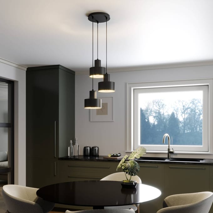 SIGMA Hanglamp Rif, rond, 3-lamps, zwart