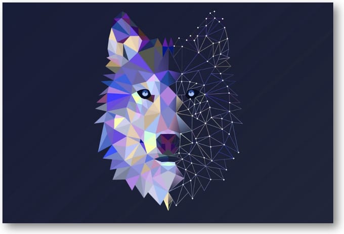 Abstracte Wolf - 90x60 Canvas Liggend - Minimalist - Dieren