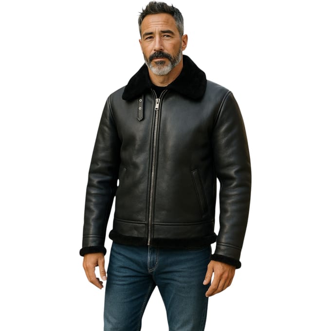 Heren zwarte B3 Aviator pilotenjack van echt schapenleer - Oxford