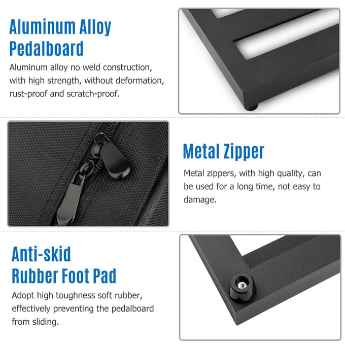Pédalier d'effet de guitare de taille moyenne en alliage d'aluminium 19,7 x 7,5 pouces avec sac de transport Medium Size noir
