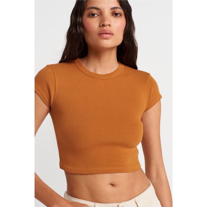 Dames Slim Fit Korte Crop Crew Neck T-Shirt