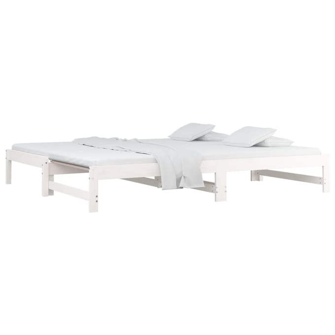 vidaXL - Slaapbank - uitschuifbaar - massief - grenenhout - wit - 2x(90x190) - cm