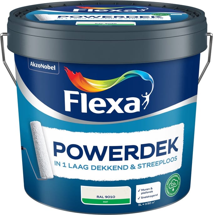 Flexa - Powerdek Muren & Plafonds - Gebroken Wit / Ral 9010 - 5 L