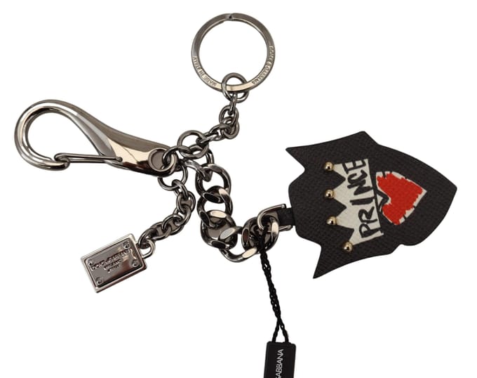 Dolce & Gabbana Black Prince Studs Logo Zilver Messing Heren Sleutelhanger
