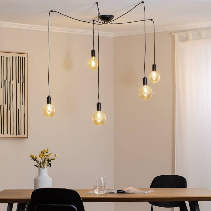 Nowodvorski Lighting Hanglamp Spider in zwart, 5-lamps