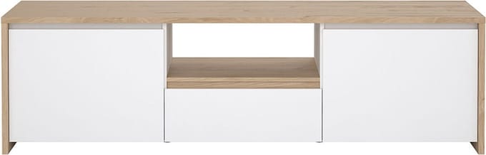 Next TV-meubel 2 deuren, 1 lade, 1 plank eiken decor, wit hoogglans.