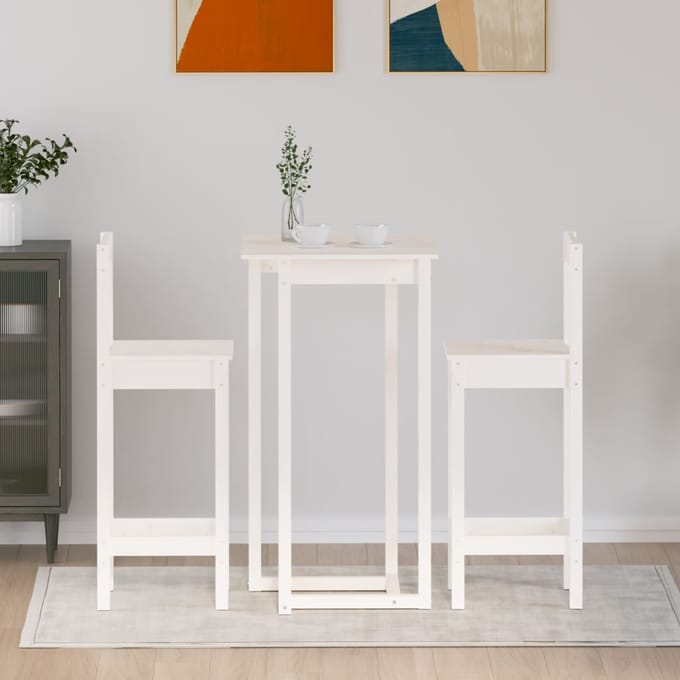 Vidaxl 3-Cz. Ensemble de Meubles de Bar, Blanc, Bois de Pin Massif
