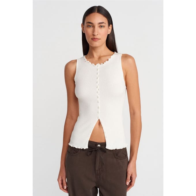Mouwloze Ribbels Knopen Cardigan