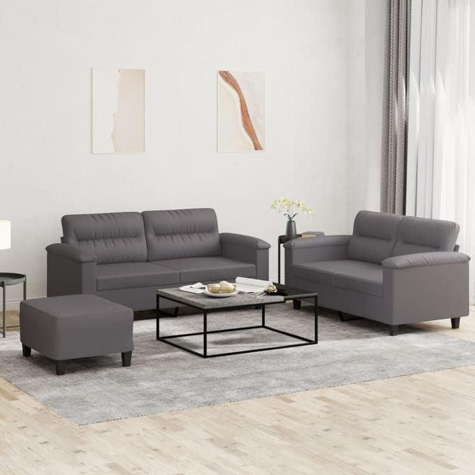 vidaXL - 3-delige - Loungeset - met - kussens - kunstleer - grijs