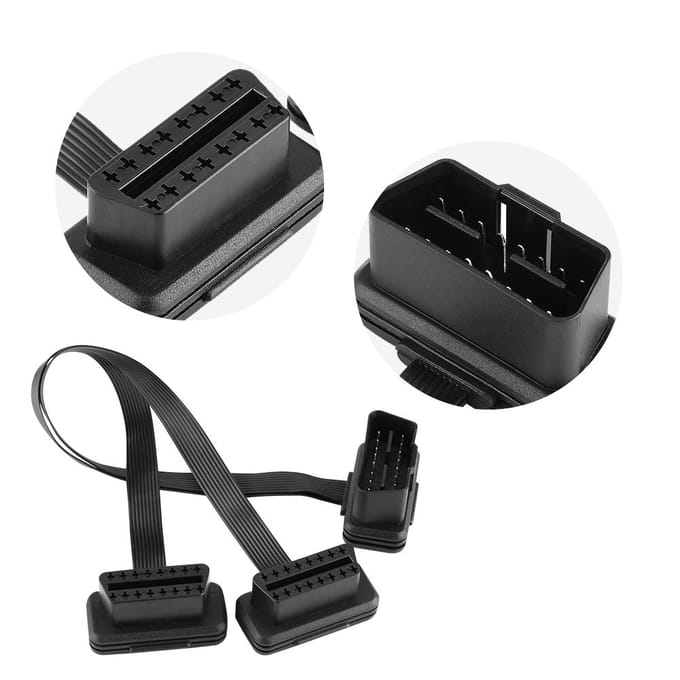 Auto OBD2 16-pins 2-in-1 Omgebogen Kabel Diagnostische Verlengkabel Connector Adapter black