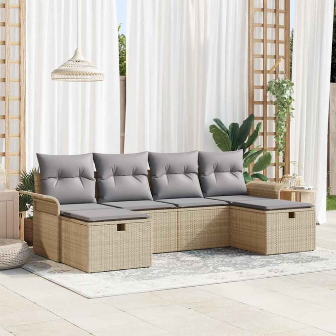 vidaXL - Tuinbank - Set - 6 - st - Beige - en - Lichtgrijs - 55 - x - 55 - x - 37 - cm
