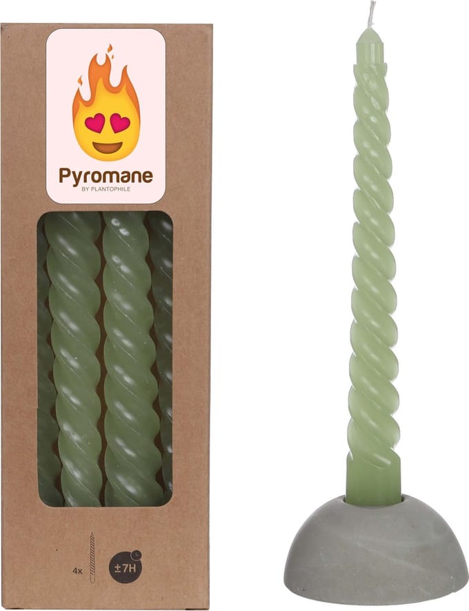 Twist kaarsen set 4 stuks dia. 2.2 x H 19 cm groen Hortus