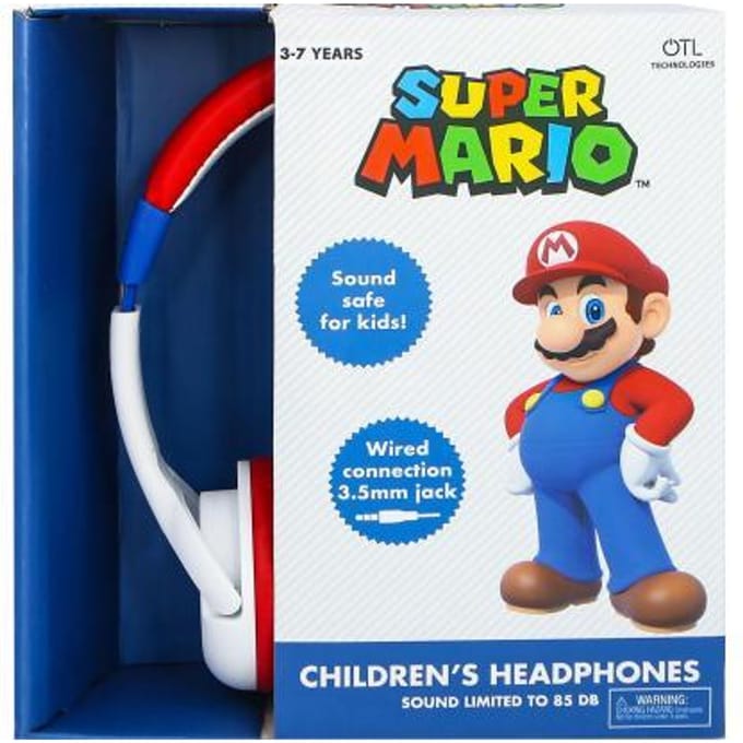 Super Mario - kinderkoptelefoon met volumebegrenzing - verstelbaar - comfortabel (wit/rood)