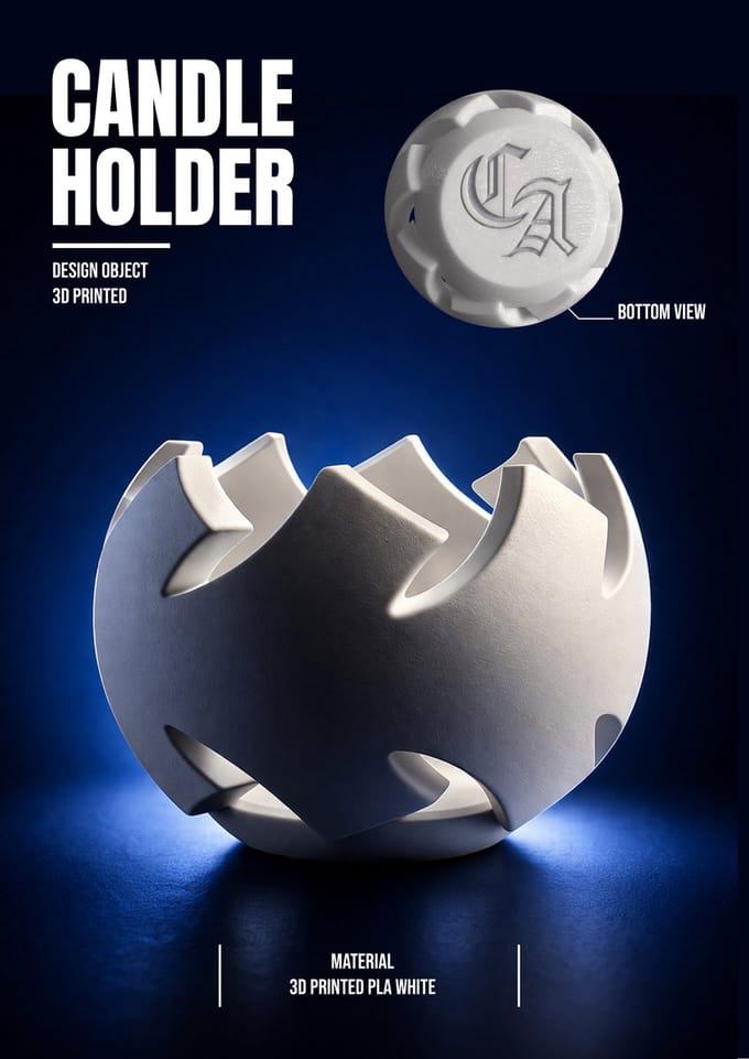 Atelier C - Designer Kaarshouder – 3D-Geprint PLA – Wit