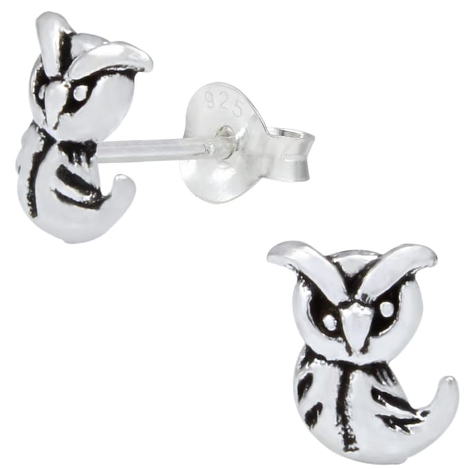 Joy|S - Zilveren uil oorbellen - 6 x 11 mm - geoxideerd