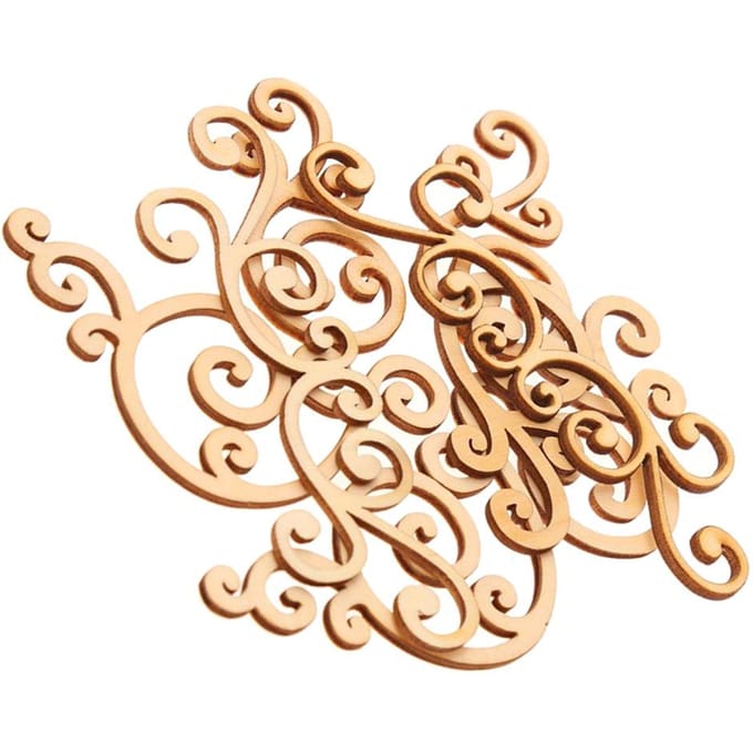 Paquet de 8 grandes découpes en forme de bois, embellissements artisanaux en MDF, ornements 90x45mm beige