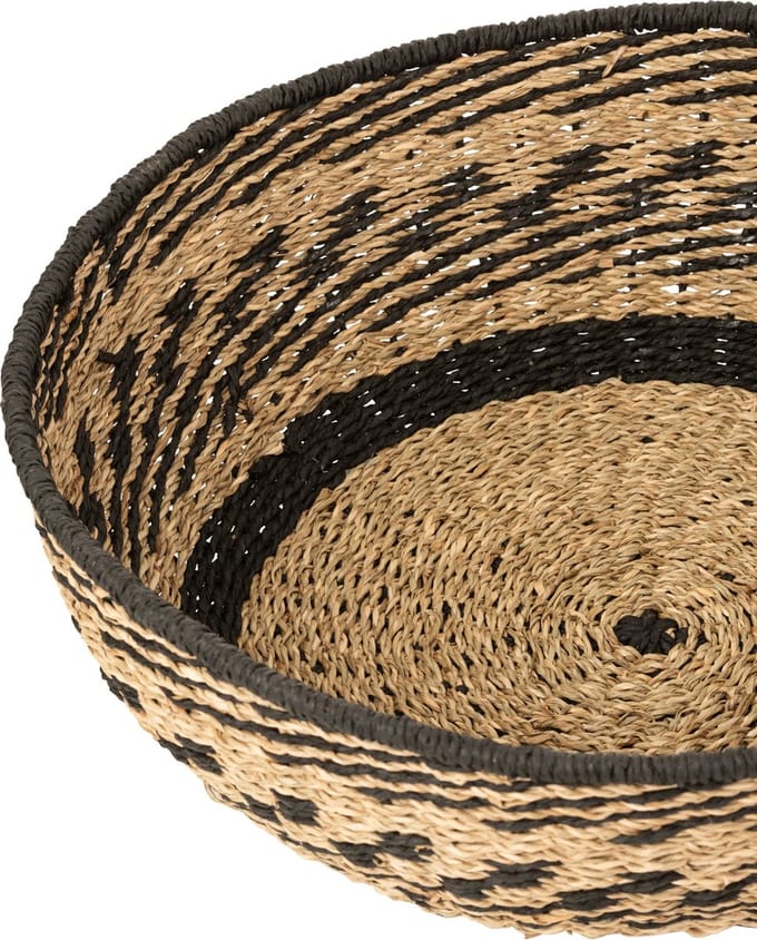 J-Line mand Laag - zeegras/jute - naturel/zwart - 2 stuks