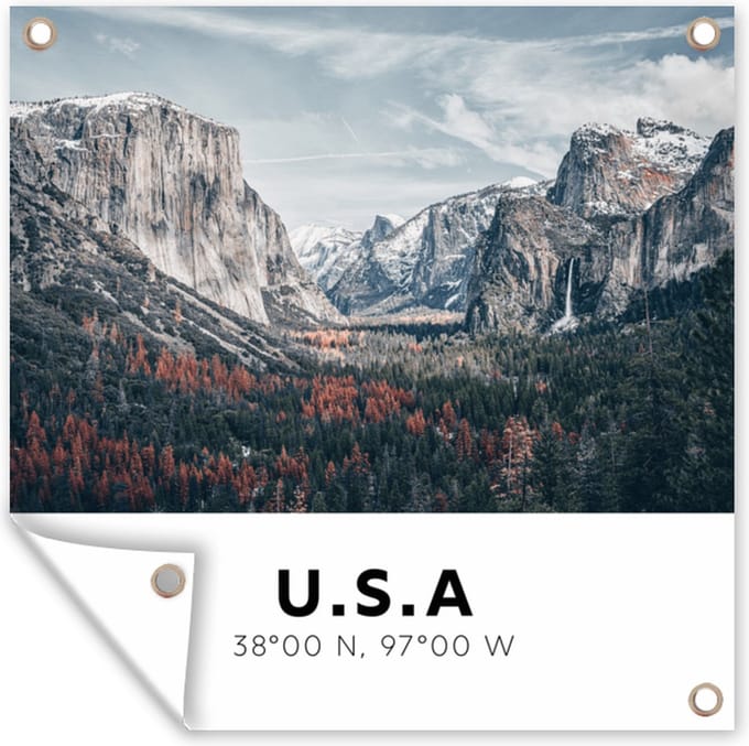 Tuindoek Amerika - Yosemite - Bergen - Bos - 100x100 cm