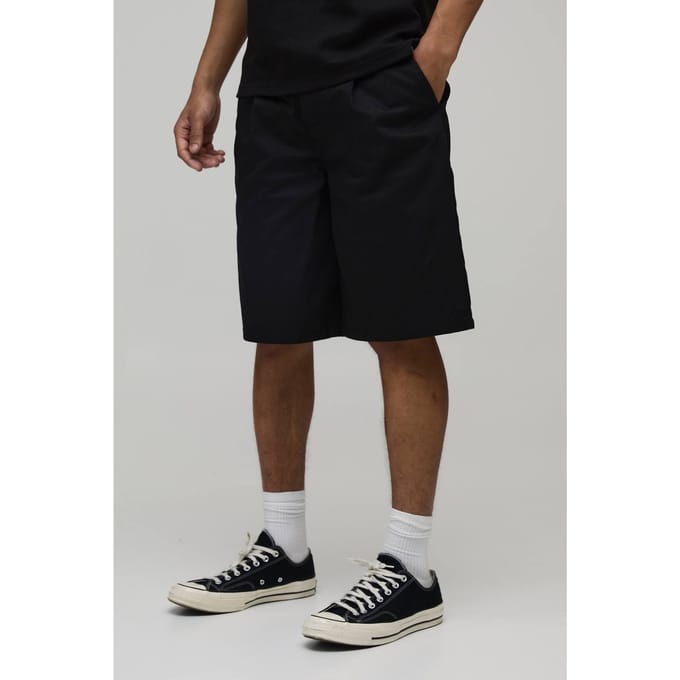 Relaxed Fit Pleat Front Work 365 Jort | Black | Size 44