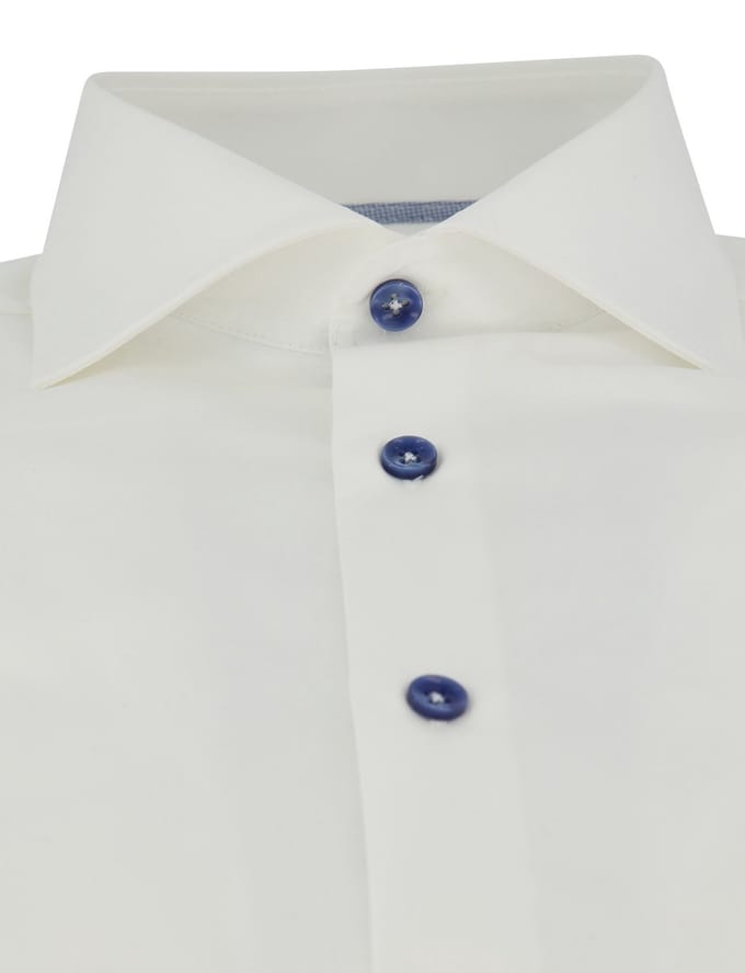 Wit Ledub Slim Fit overhemd wide spread met blauwe details