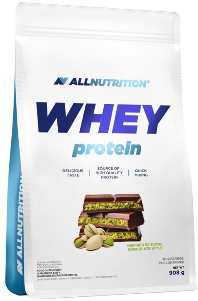 AllNutrition | Whey protein | Dubai Chocolate Style | 908gr 30 servings | Eiwitshake | Proteïne shake | Eiwitten | Whey Protein | Whey Proteïne | Supplement | Concentraat | Nutriworld