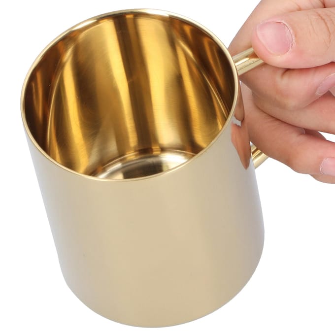 Mok 304 Roestvrij Staal Dubbellaags Anti-Verbranding Koffie Thee Waterbeker met Handvat 400ml(Goud )