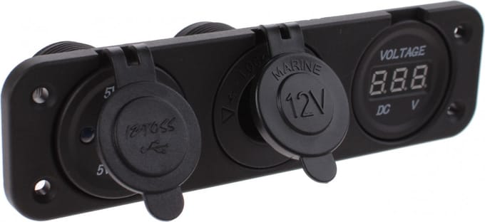 AutoStyle Inbouw USB Adapter 3-in-1 2xUSB 5V-2,1A&1A/Voltmeter/Sigarettenaansteker/Input 12V-24V