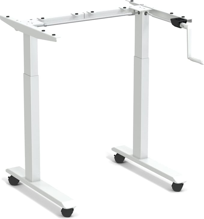 Worktrainer - StudyDesk - Klein handslinger zit-sta bureau - Hoogte 60,8 - 106 cm - Breedte 75 - 110 cm - Verrijdbaar - In hoogte verstelbaar - Wit