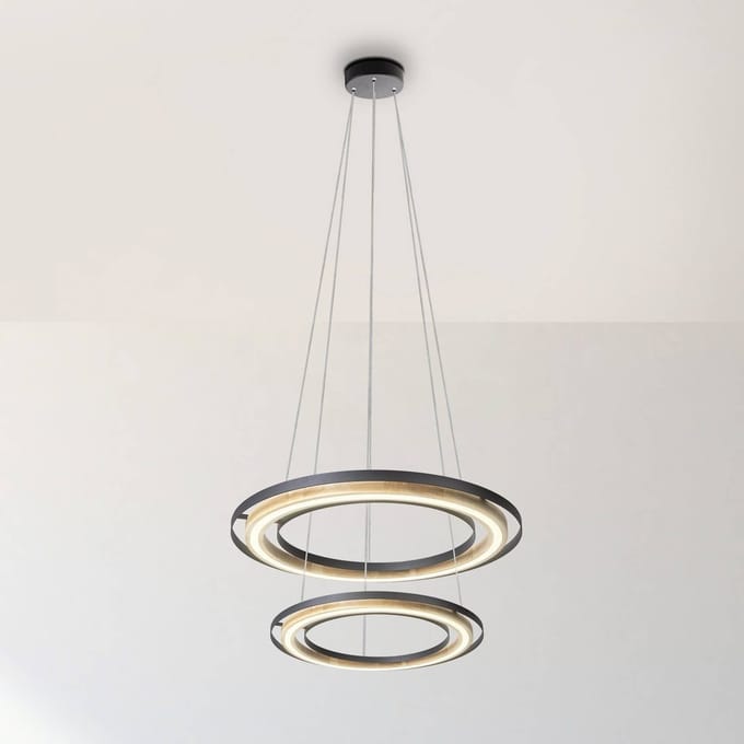 Globo LED hanglamp Rilas, zwart/hout, Ø 57 cm, dimbaar