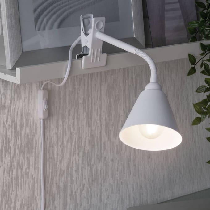 Klemlamp Vitis Flexarm snoerschakelaar Wit 230V E14