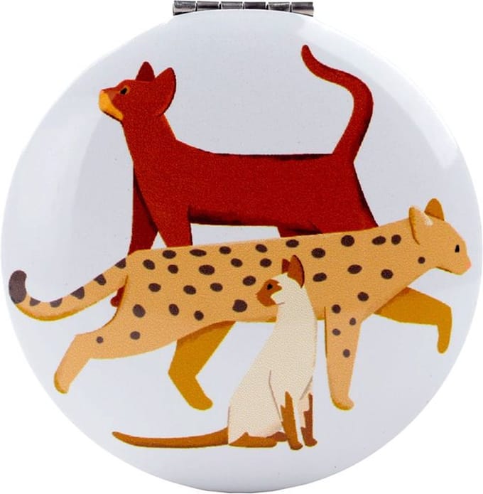 Spiegeltje Make-Up Compact Klep - Feline Fine Cats - Roze - 6.5x6.5x1cm