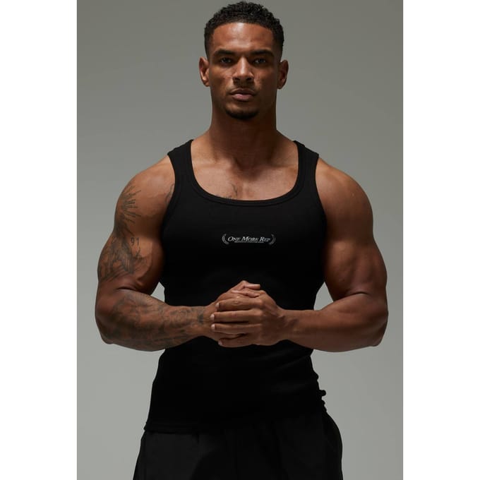 One More Rep Muscle Geribbeld Hemd | Black | Size Medium