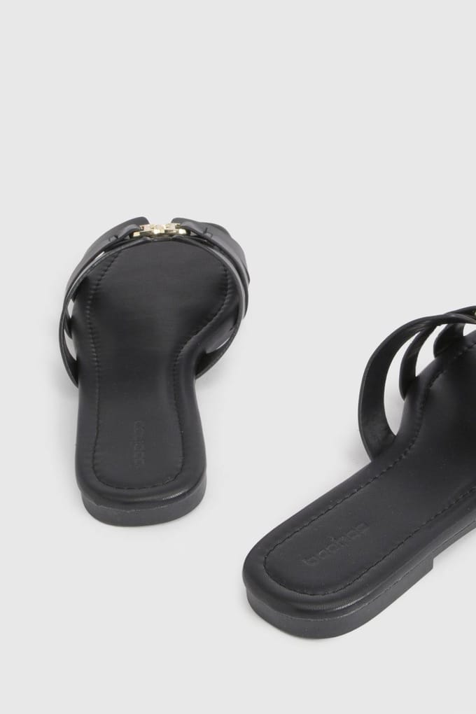 boohoo Dames Slippers Met Bandjes En Gespsluiting | Zwart | Maat: 37